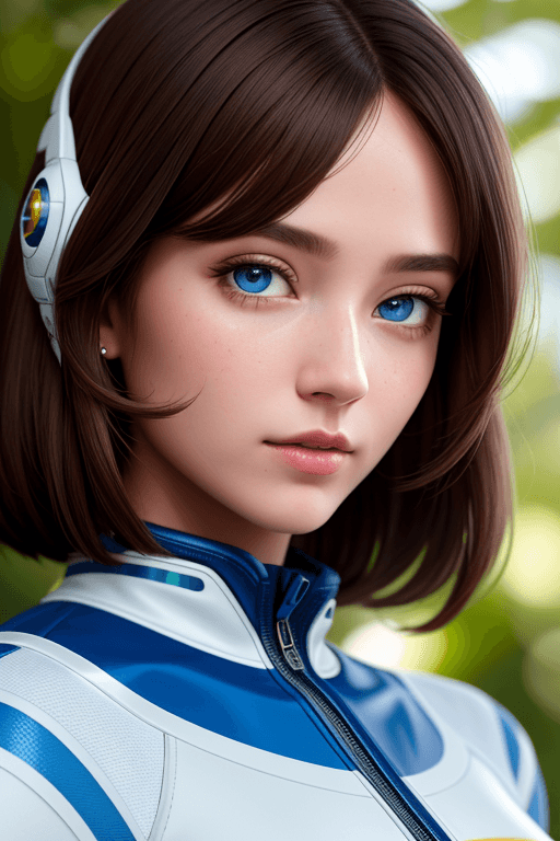 AI generated: A girl in a spacesuit without a helmet. On another planet in the rainforest. Slim body. ((In full gr...