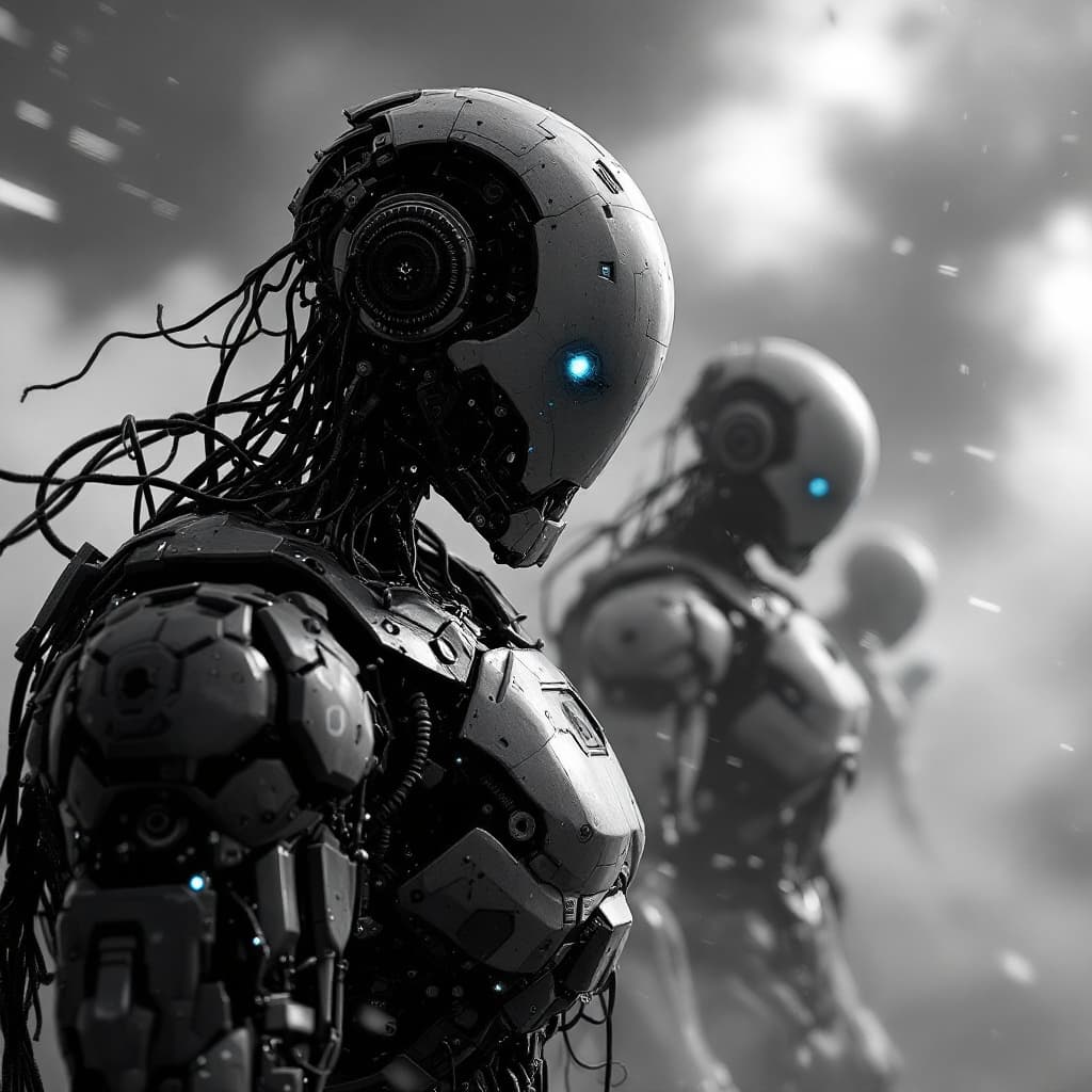 AI generated: battle of the humanoid robots, robotic war found living in my make-believe made-up imagination that ...