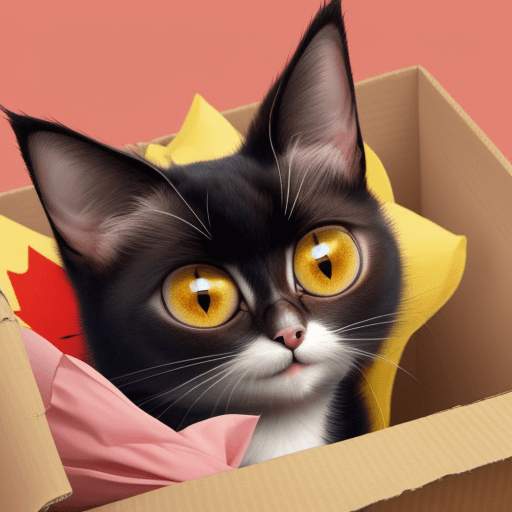 AI generated: A cartoon picture of a very funny and beautiful cat with big eyes who just immigrated to Canada