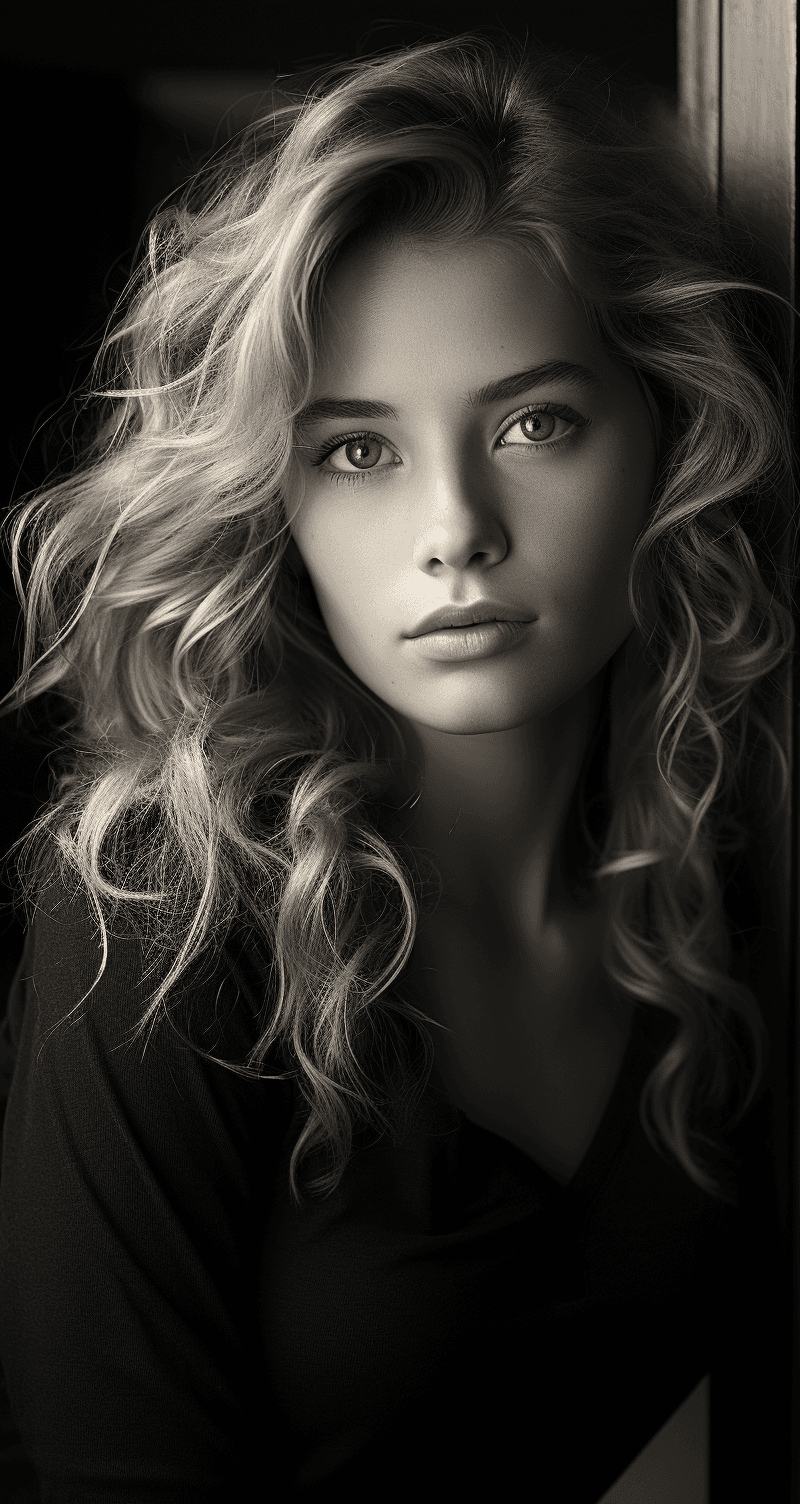 AI generated: by Ingmar Bergman, beautiful woman, artistic pose, Ilford XP2 400 --ar 68:128 --stylize 750 --v 5.2