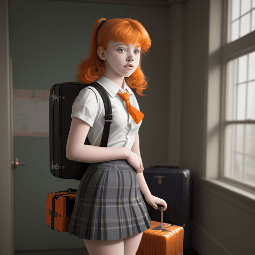 AI generated: masterpiece, mid shot, arafly  16 year old teenage girl with orange hair and a suitcase, a portrait ...