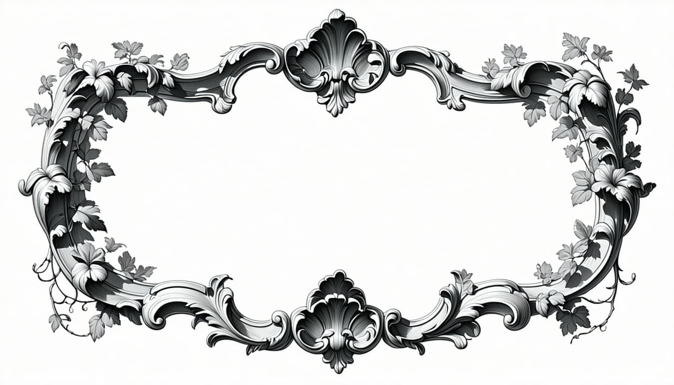 AI generated: 10 luxurious rococo baroque ornamental frame, highly ornate acanthus leaves, curling vines, floral s...