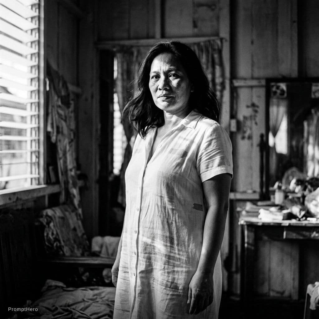 AI generated: A Southeast Asian woman, age 39, natural and unidealized, heavy bust, wearing a white half-open clas...