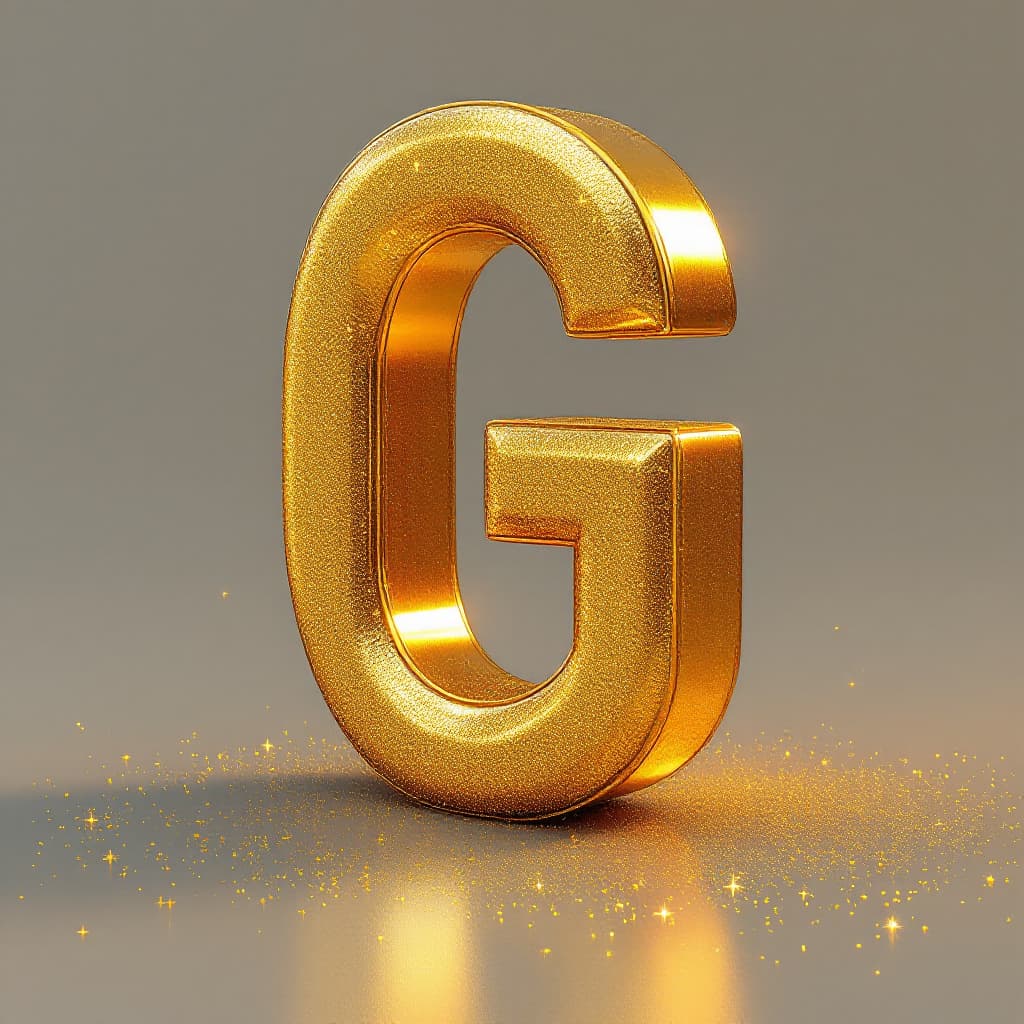 AI generated: Letter G 3d, metallic gold, with gold glitter and sparkles, hyperrealism, high detail, octane render...