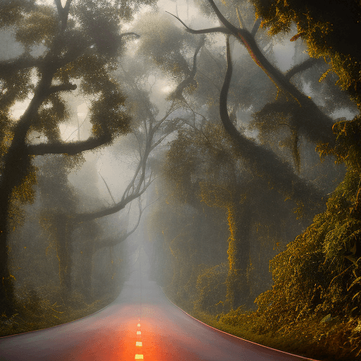 AI generated: the sky with a faint reddish hue, casting an eerie glow over the jungle
the trees and plants, covere...