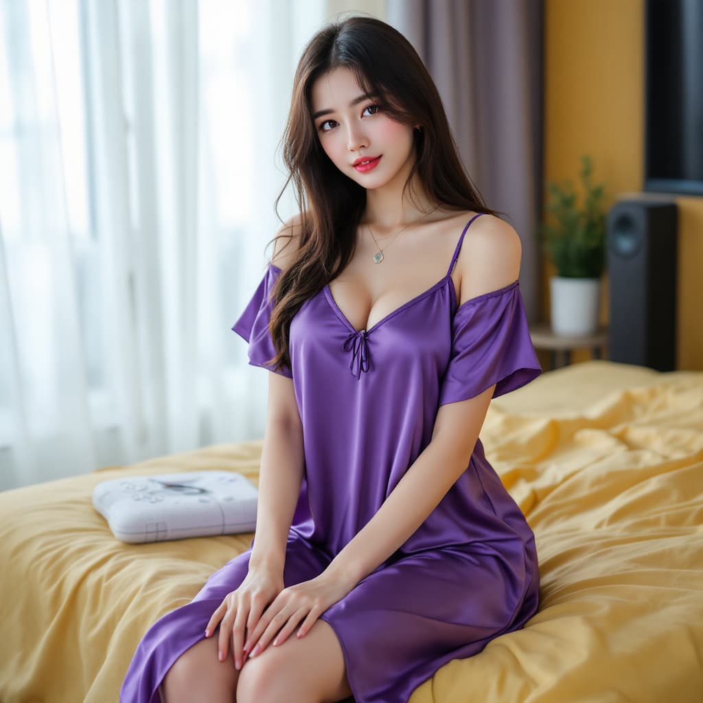 AI generated: an gorgeous korean woman. dark brown ultra straigh hair medium lenght . her body is glasshour shaped...