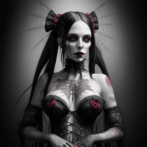 AI generated: An intricately adorned Gothic Trixie, embodying a fusion of cybergoth, midwest gothic, nu-goth, and ...