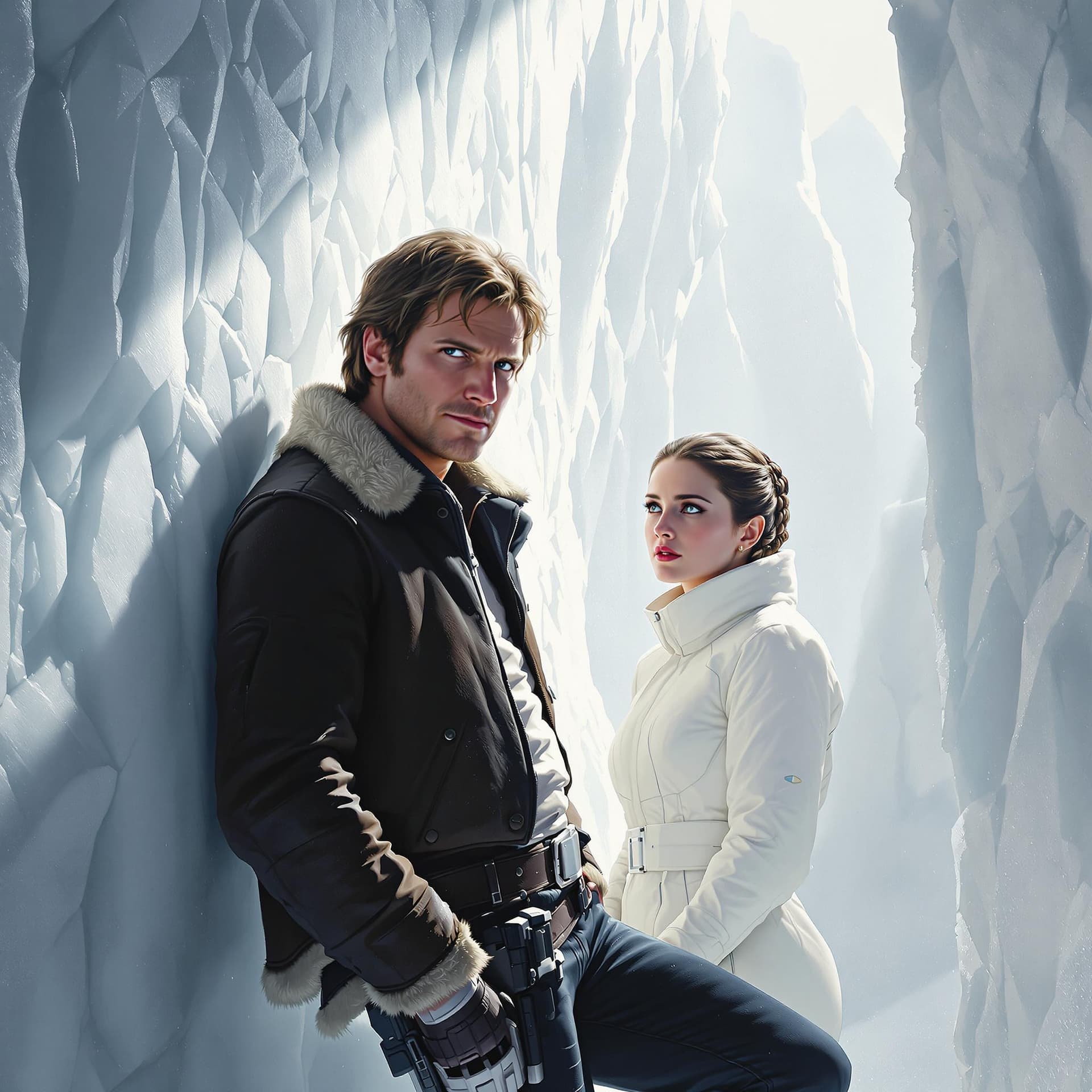 AI generated: "Create a digital painting of a dramatic and intimate scene set in the icy South Passage of Echo Bas...