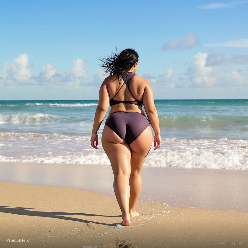 AI generated: Curvy girl, Big breasts, Big ass, oceans beach
