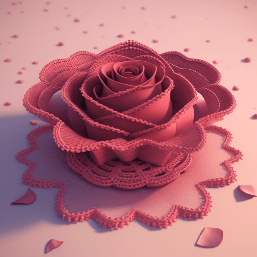 AI generated: Clearly defined rose petals with crochet flowers, 3d render, product, typography, vibrant