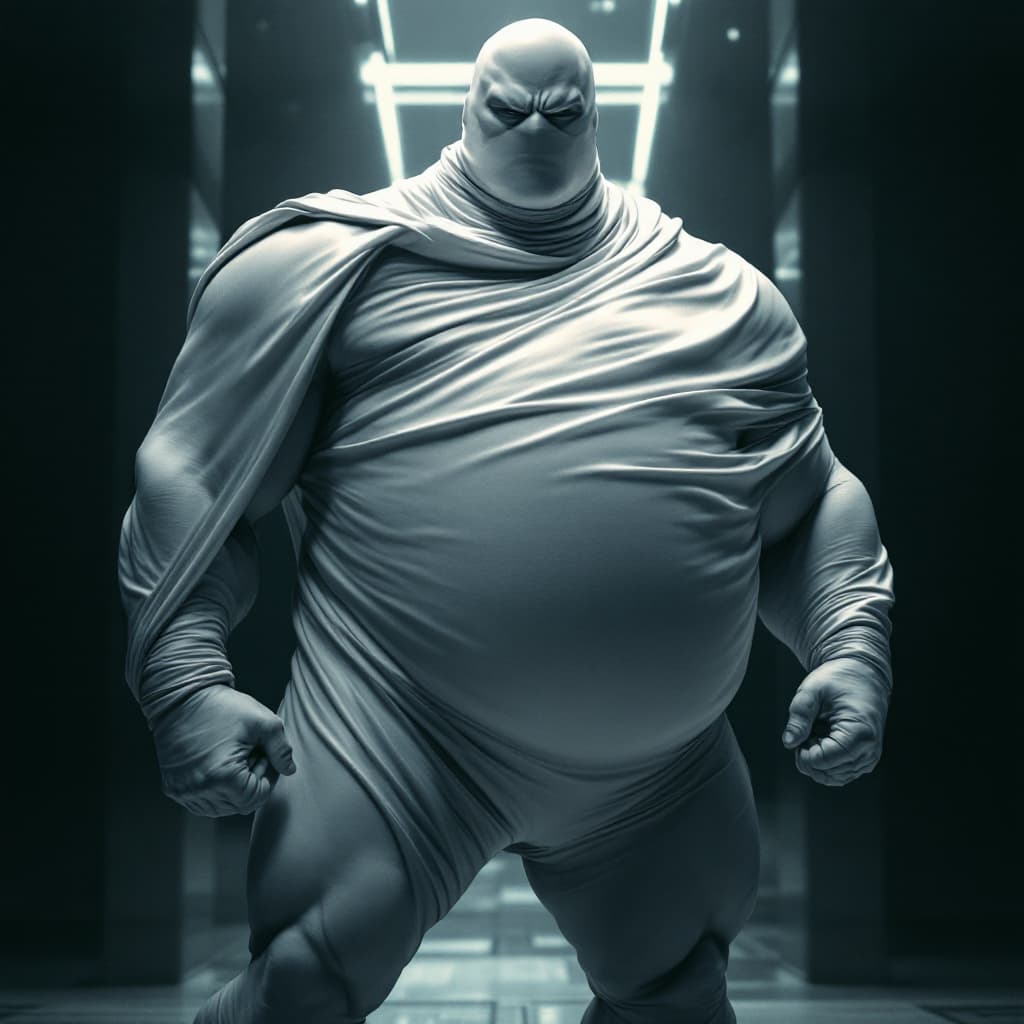AI generated: Superhero big bulge swollen stretching the tight silk material of the pouch