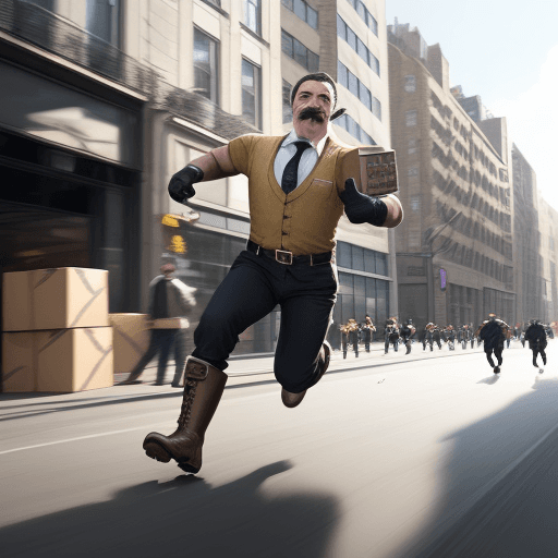 AI generated: man in an exhilarating sprint towards the viewer, This scene should burst with energy and excitement...