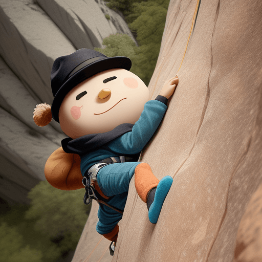 AI generated: a potato doing rock climbing.  He's wearing a hat.