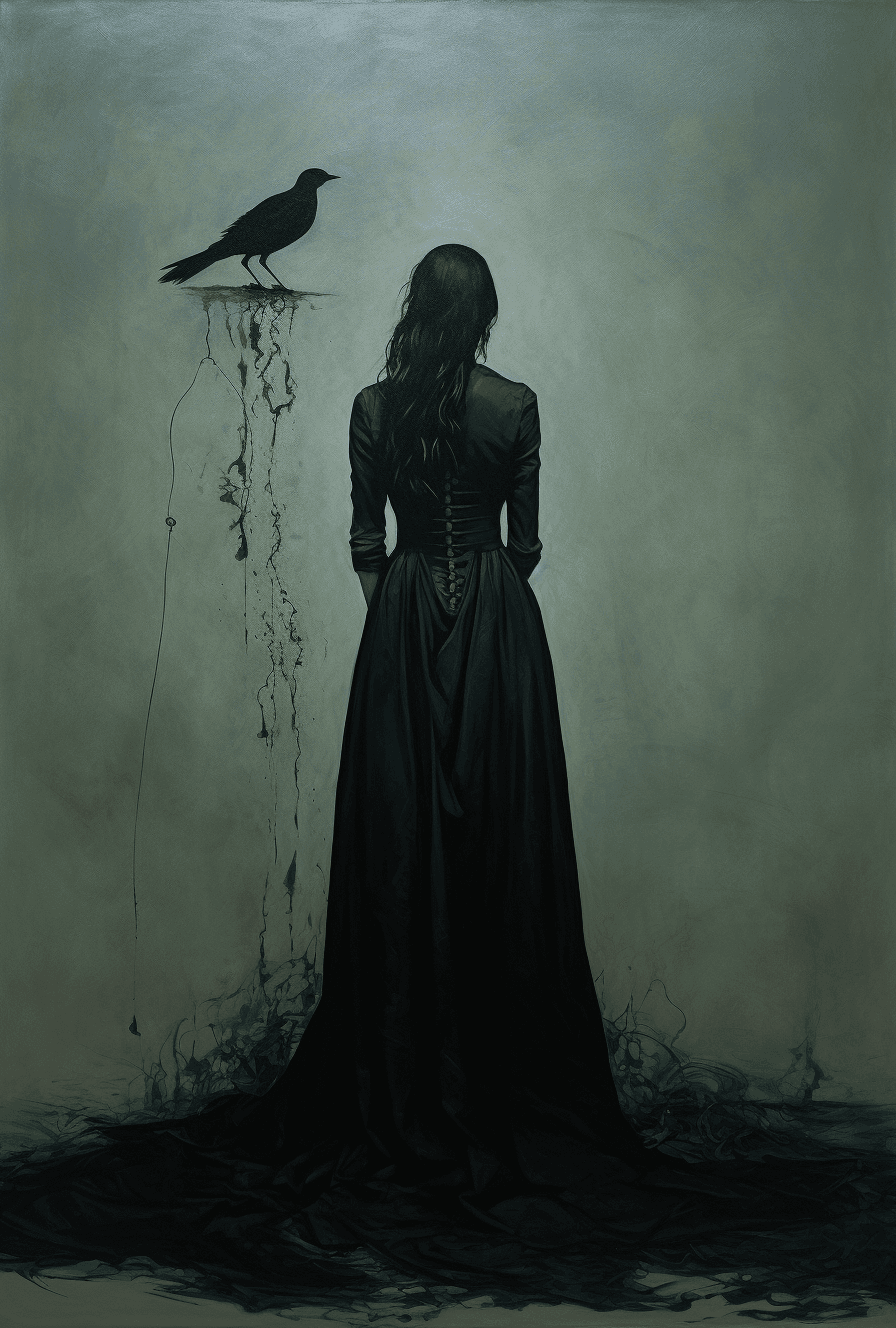 AI generated: A silhouette of a woman of dark fantasy standing on the ground, in the style of dark navy and dark e...