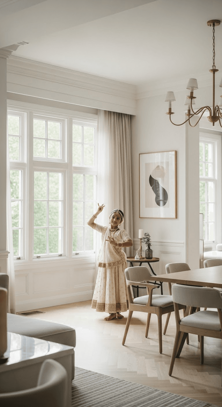 AI generated: "A luxurious, modern room with full elegant interior decoration, large windows allowing fresh air an...