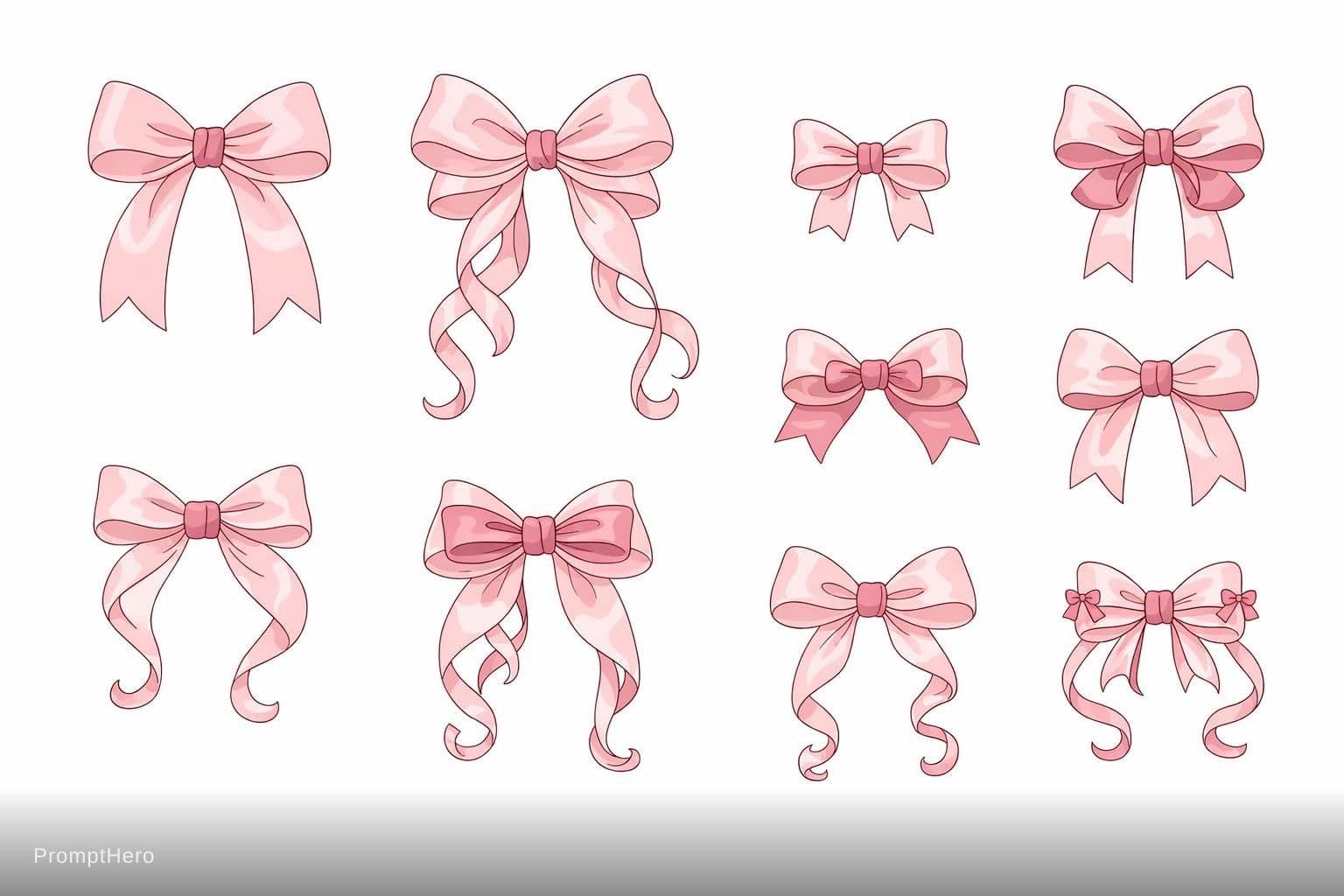 AI generated: Create a super clean minimalist vector-ready coquette bow clipart set on pure white background, exac...