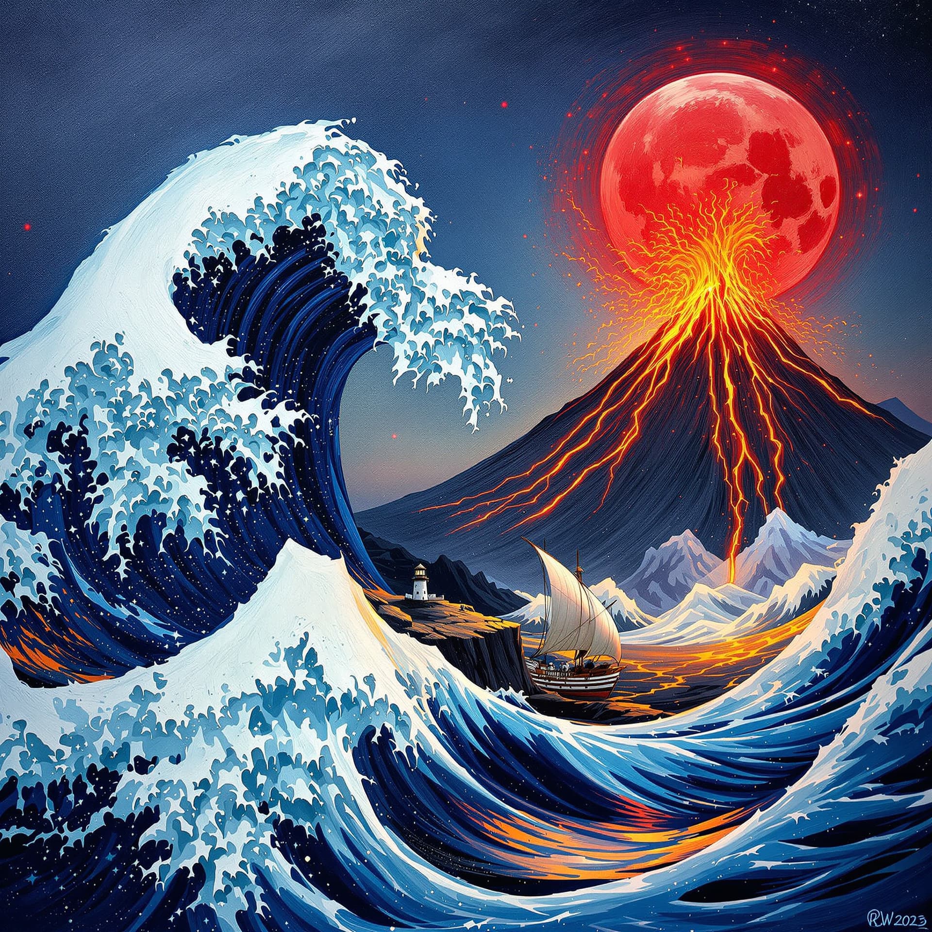 AI generated: Psychedelic, surreal. A powerful, textured oil painting with visible impasto and brushstrokes, in th...