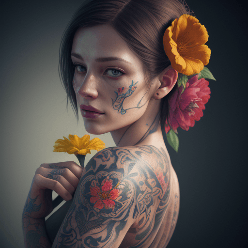 AI generated: Old School Tattoo, woman with a flower, intricate artwork, bright colours, octane render, artwork, c...