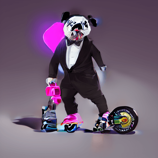 AI generated: in the style of gta v, a black and white panda wearings a black bowler hat a farten bow tie pink
rol...