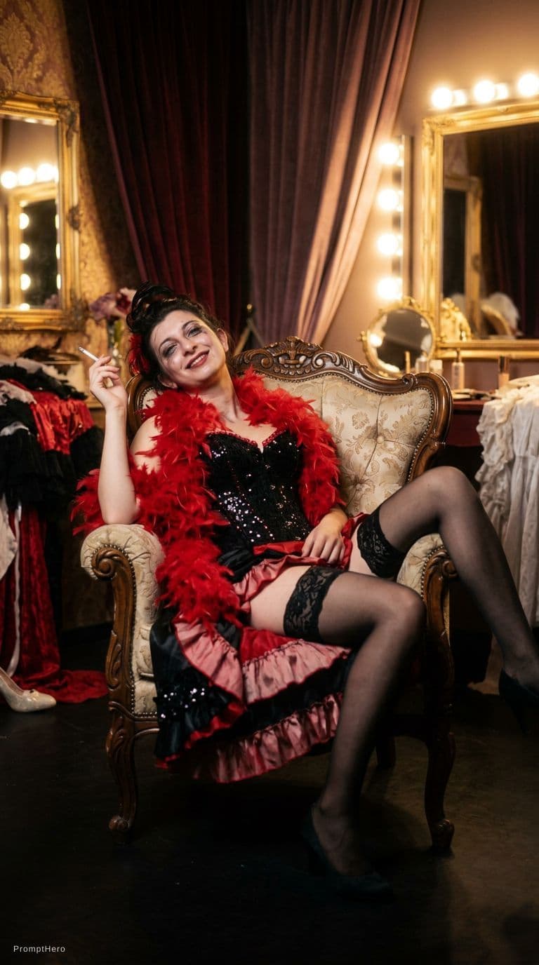 AI generated: full body image of the the uploaded woman as a temptress in style of a vaudeville burlesque dancer w...