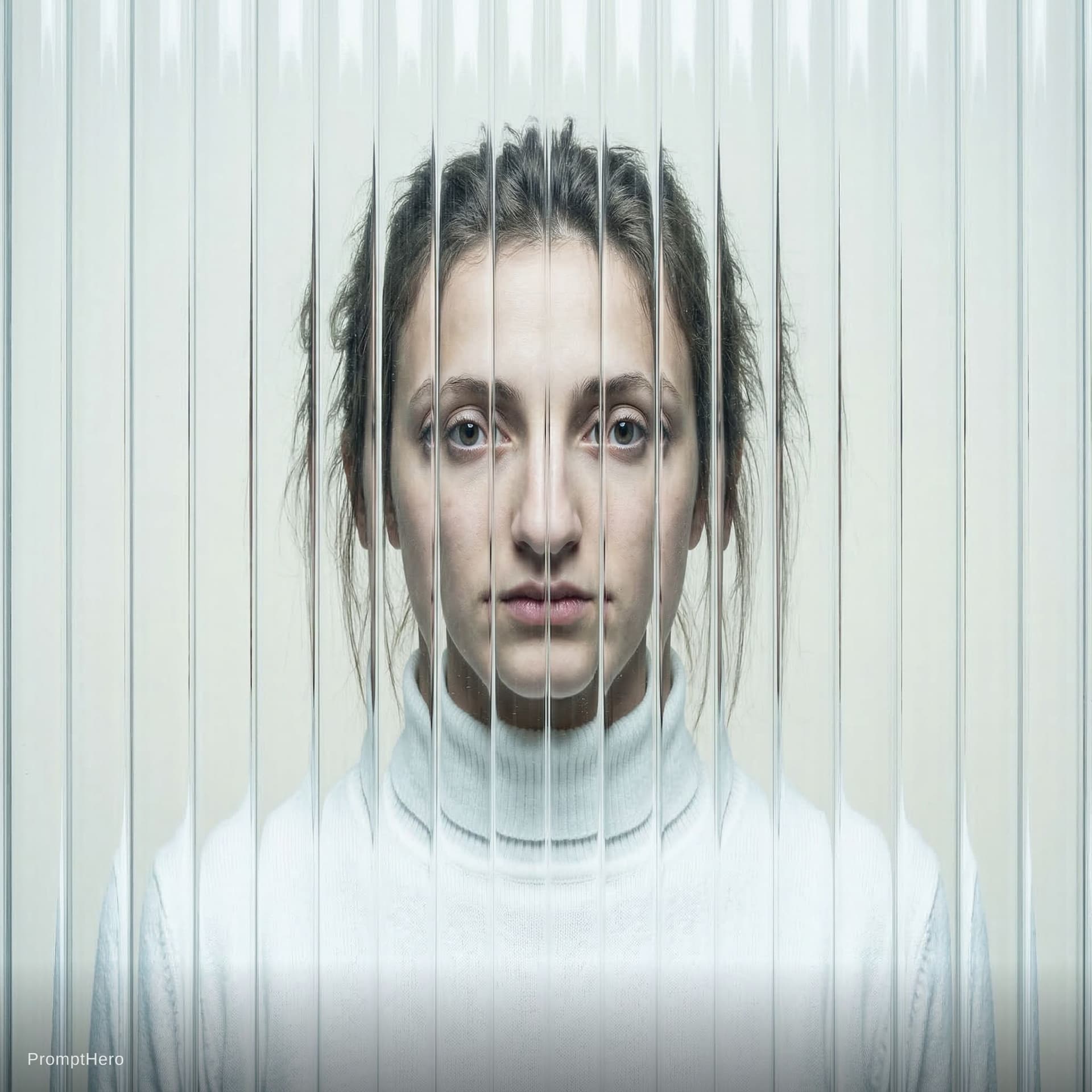 AI generated: high resolution photography, front central profile, woman facing front, gaze to front, wearing a whi...