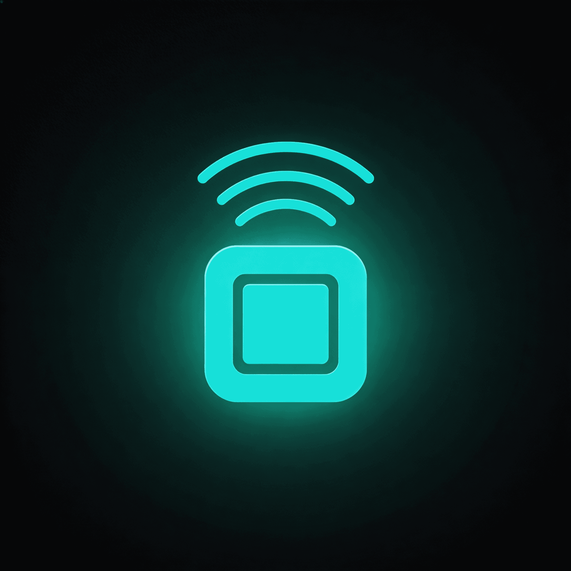AI generated: sensor chip icon with three signal waves, clean lines with soft glow, 
bright green-cyan #00F5C8 col...