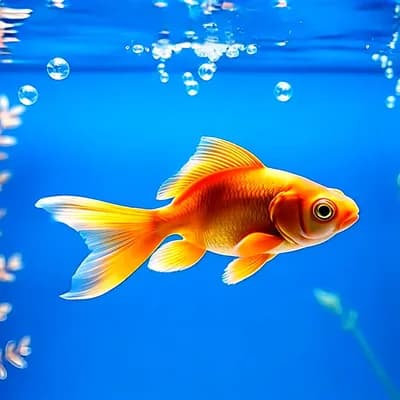 AI generated video: A single goldfish swimming gently in a clean, clear aquarium, slow fin and tail movement, light refl...