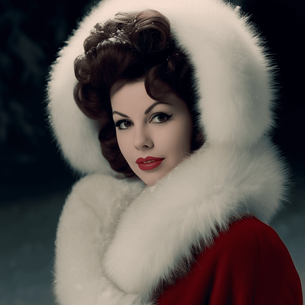 AI generated:  woman, winter, fur, beautiful, Una señorita burlesque vintage con cabello color rojo cereza con lab...