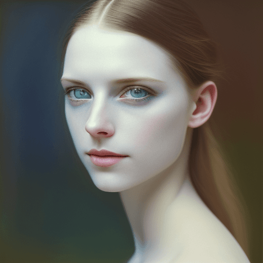 AI generated: colors, sharp light blue eyes, A soul-stirring close-up portrait of a woman, grins, her grace enhanc...