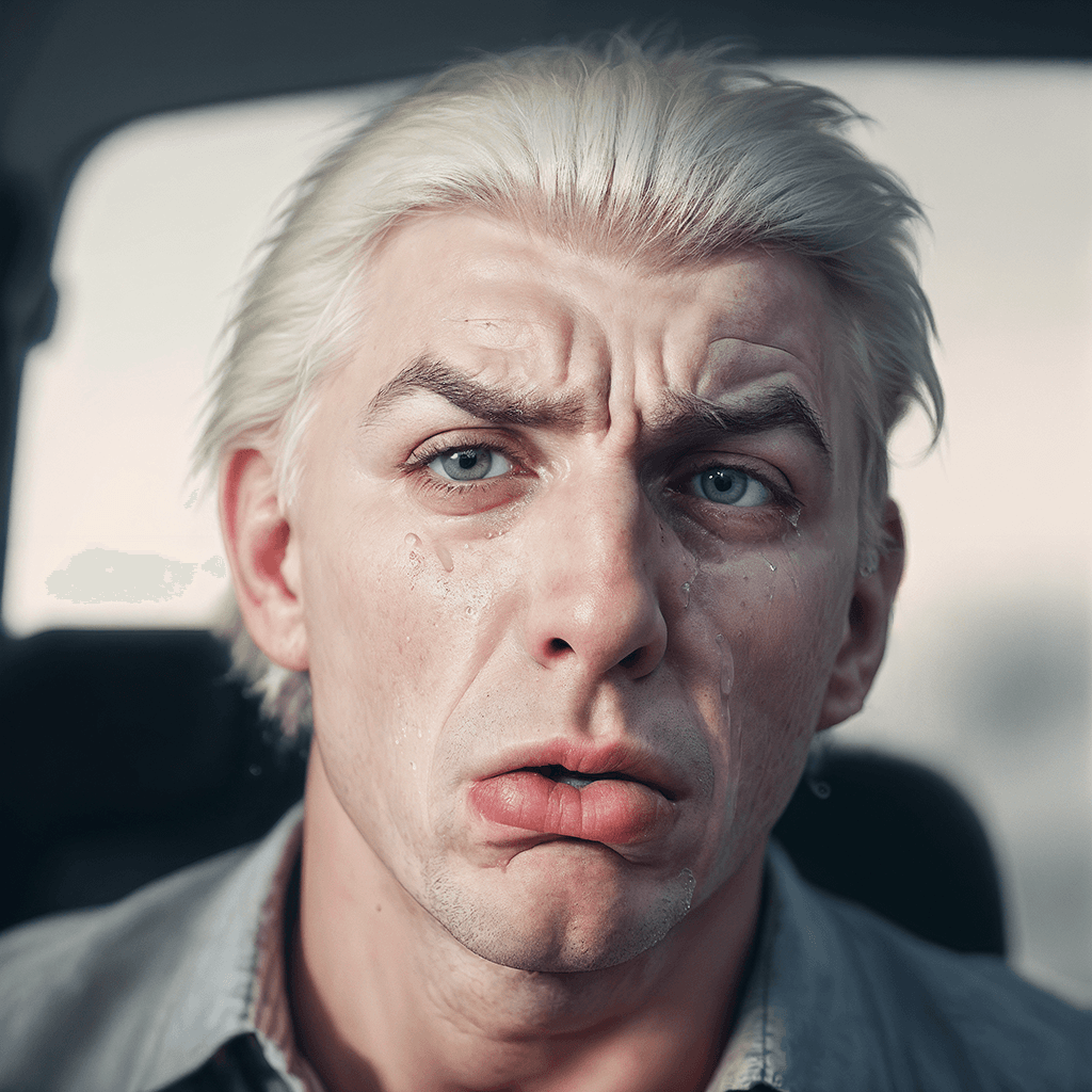 AI generated: (This man is making a extremely funny disgusted face, with his eyes wide opened, lips tightly closed...