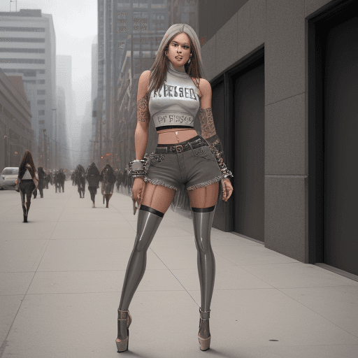 AI generated: leeana davis shorts and thigh-high heels outfits for fall, in the style of photorealistic urban scen...