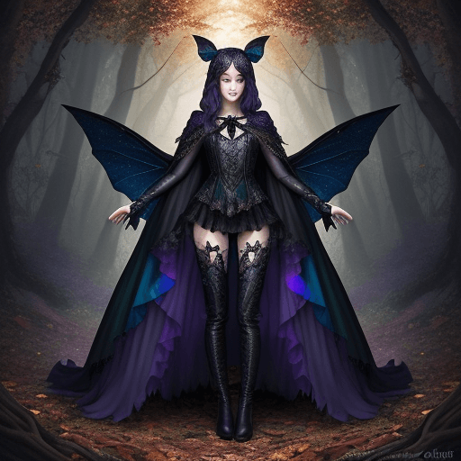 AI generated: Ultra Realistic colorful jewel tones photograph of detailed full body costume on autumn faerie prote...