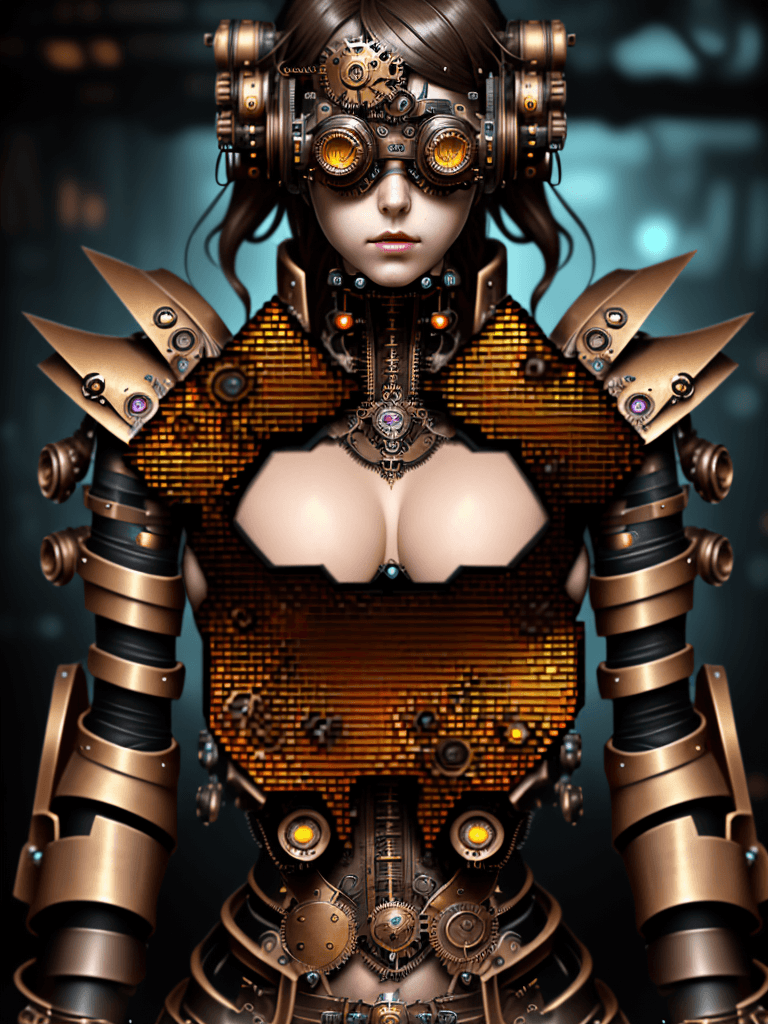 AI generated: (Steampunk vibe, Mechamuse aesthetic girl decorated with complex cyber goggles) Digital art, fractal...