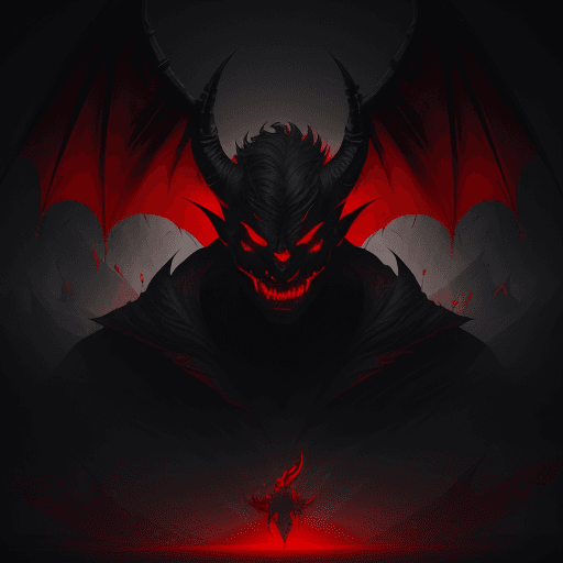 AI generated: illustration of an evil demon with red eyes, in the style of jessica rossier, strong use of negative...