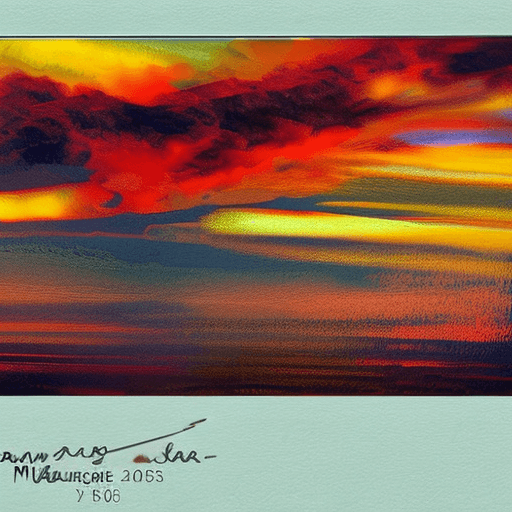 AI generated: A fiery red colored sunset, Low Angle Shot, abstract art, Maurice Prendergast, sunset, award, a pass...