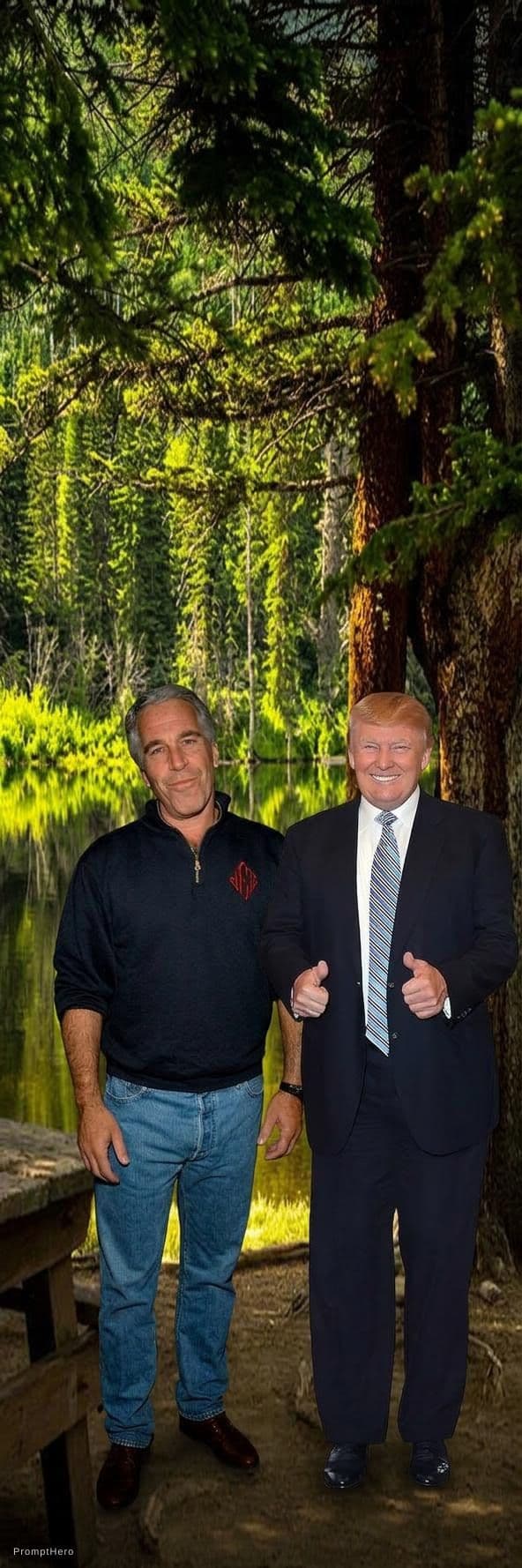 AI generated: Haz a estos dos hombres uno al lado del otro y sonriendo en este lugar