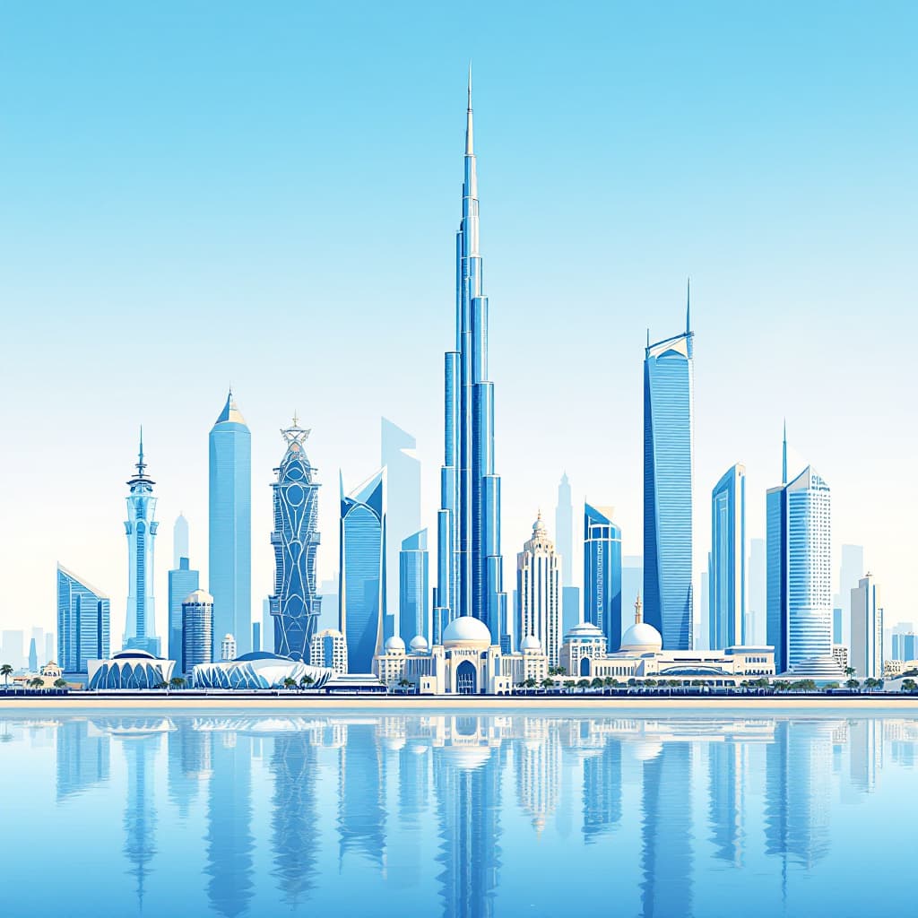 AI generated: 
"An illustration of Abu Dhabi cityscape in shades of light blue, where modern skyscrapers blend wit...