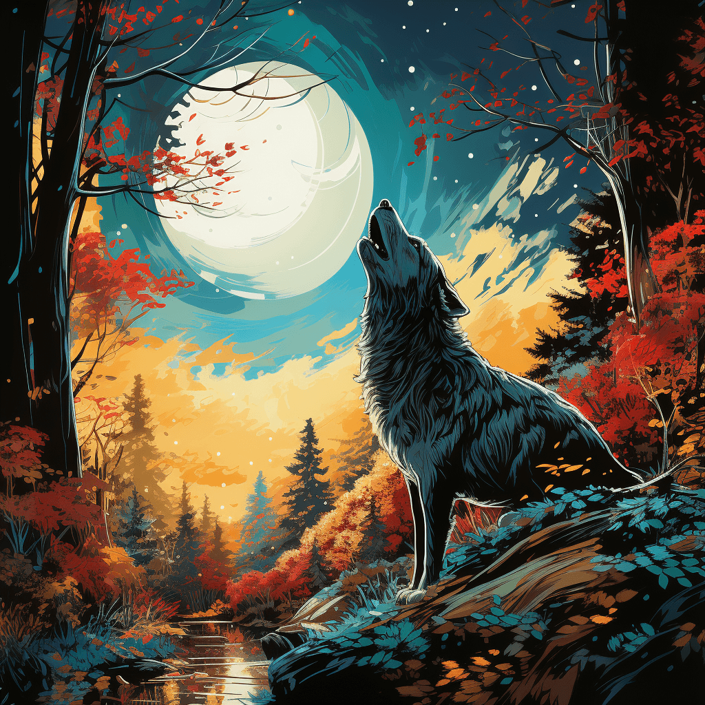 AI generated: Wolf howling, magical moonlit background, 8k, high detail Don Maitz, Todd McFarlane, Mary Blair, I c...