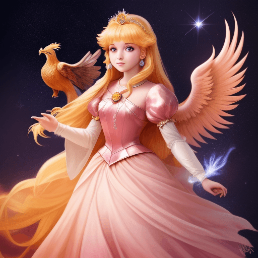 AI generated: Princess with Phoenix background and light star