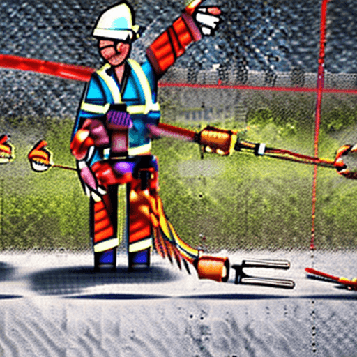 AI generated: Florida power line engineer with its electrician tools ready to work, lines, full body, guards, pixe...