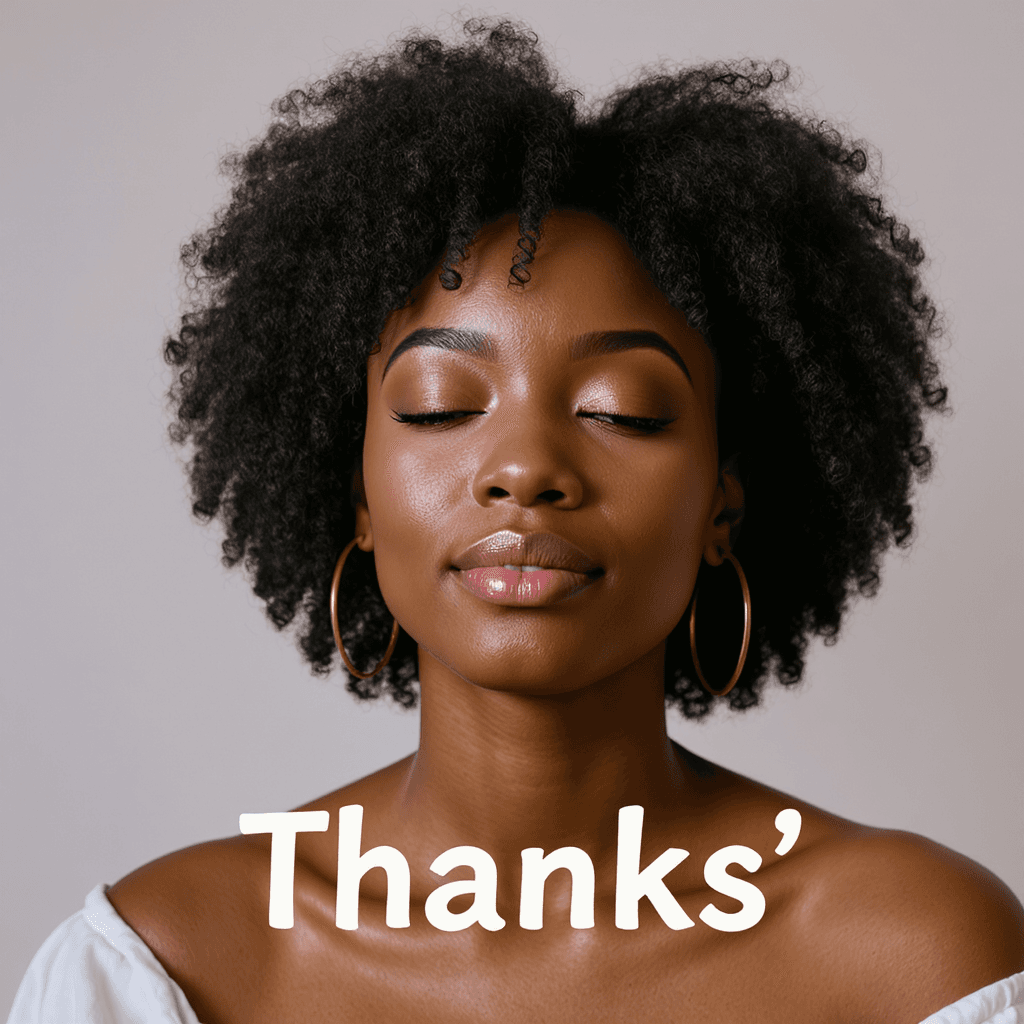 AI generated: A serene African American with the text "Thanks'
