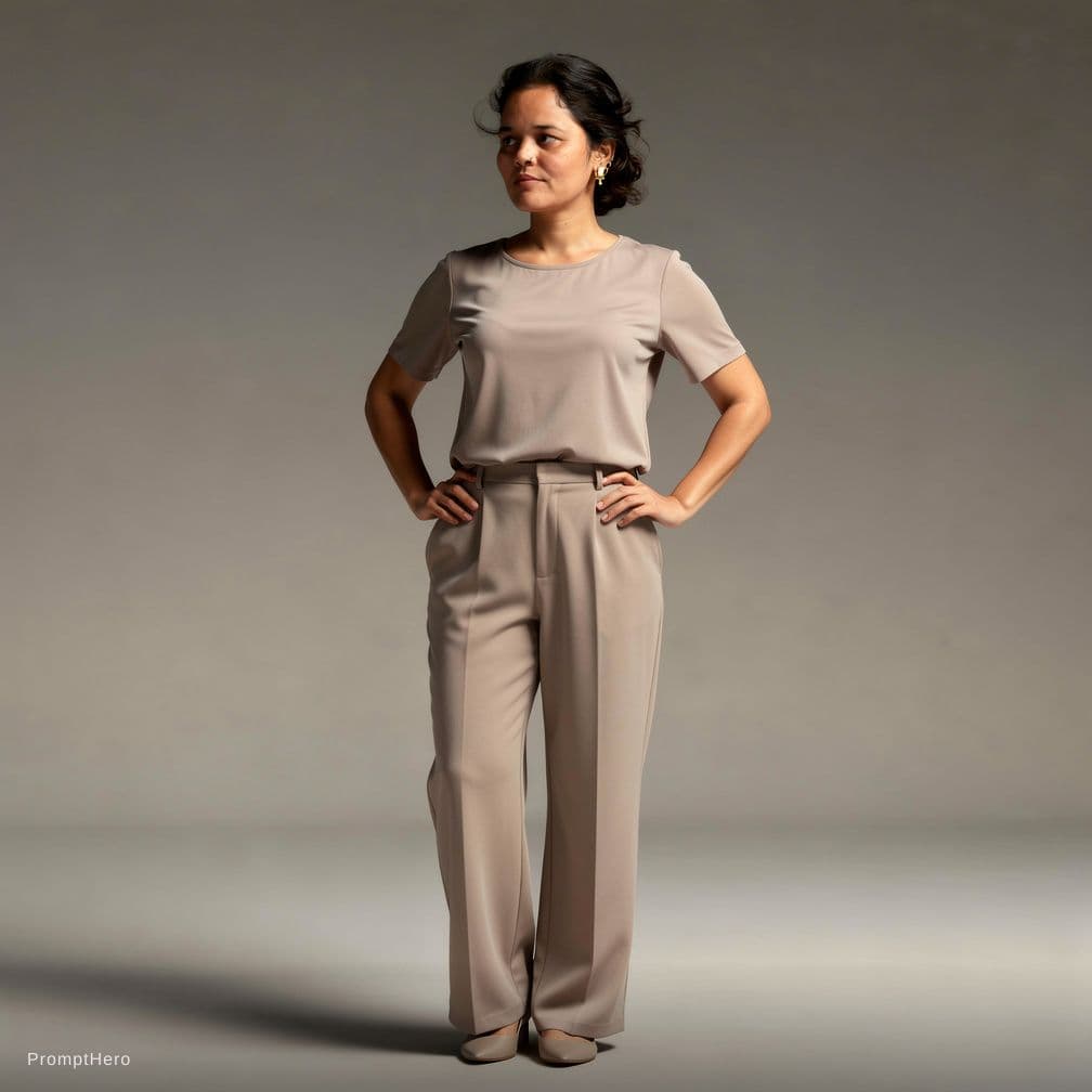 AI generated:  "A hyper-realistic, ultra-detailed full-body depiction of the same woman (173 cm) with a tall, well...