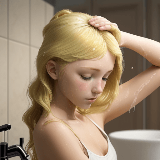 AI generated: Girl with blonde hair washing her hair
