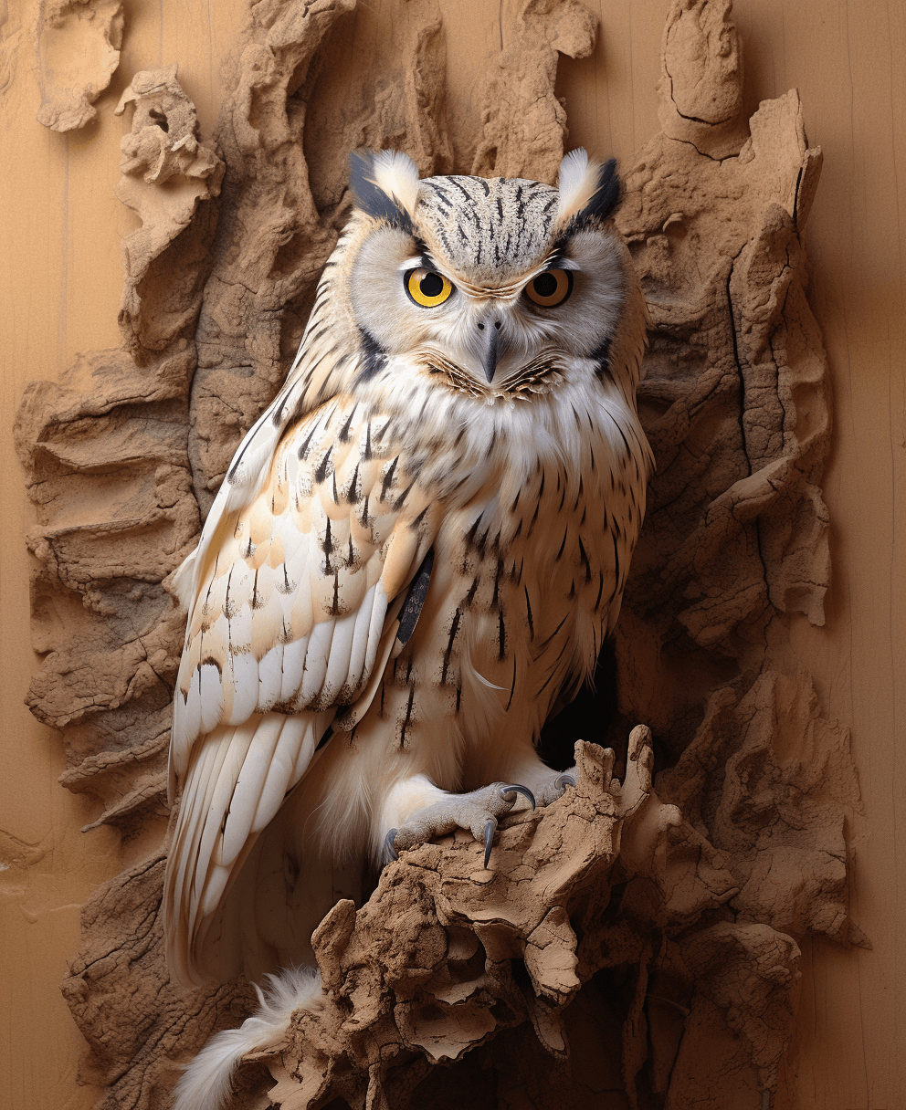 AI generated: owl iqbal photos by aadin khan, on the walls of a desert, in the style of 32k uhd, attention to fur ...