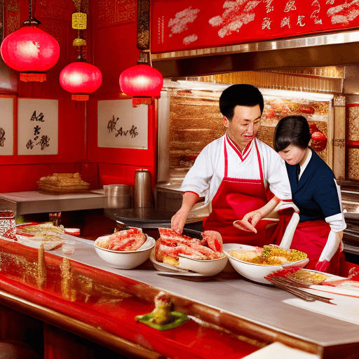 AI generated: High resolution photography with a certain kitch style of the interior of a kitchen of a Chinese res...
