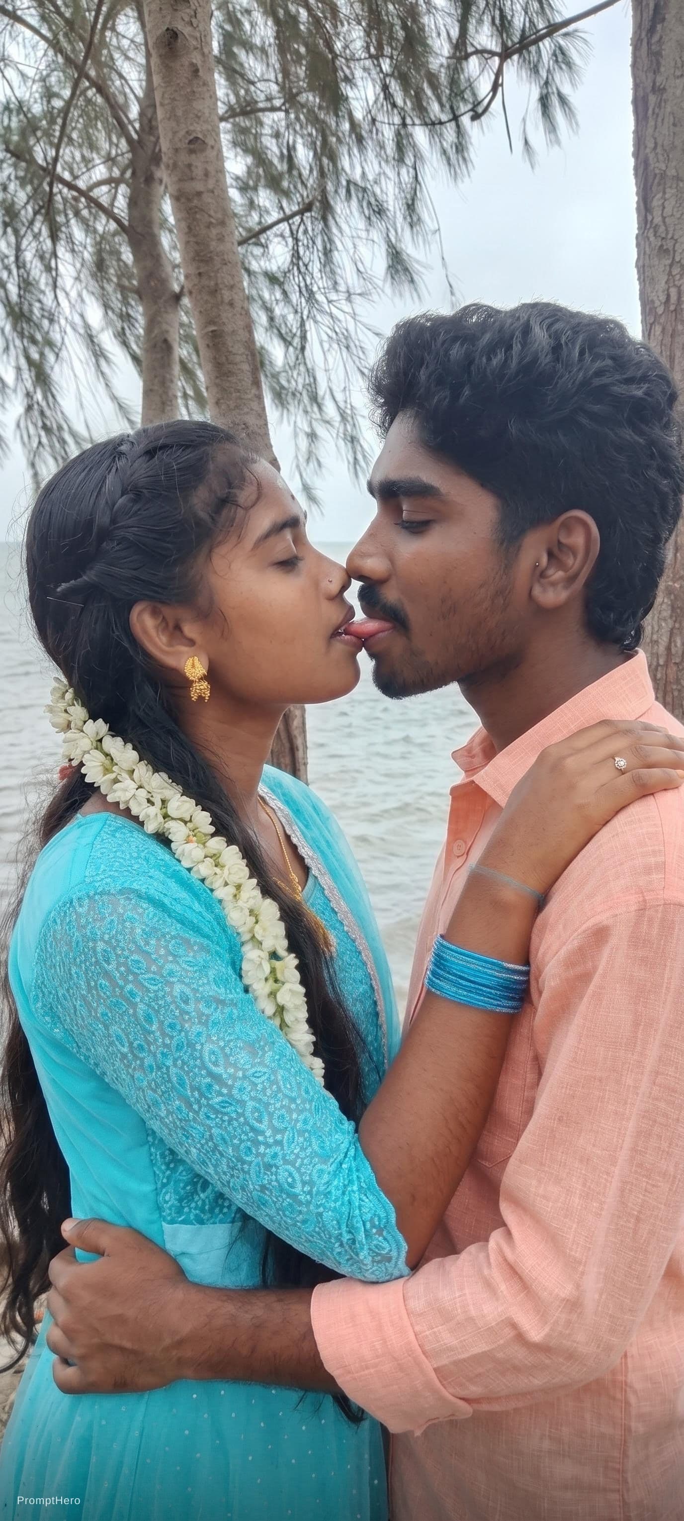 AI generated: A French kiss on tongue to tongue 
