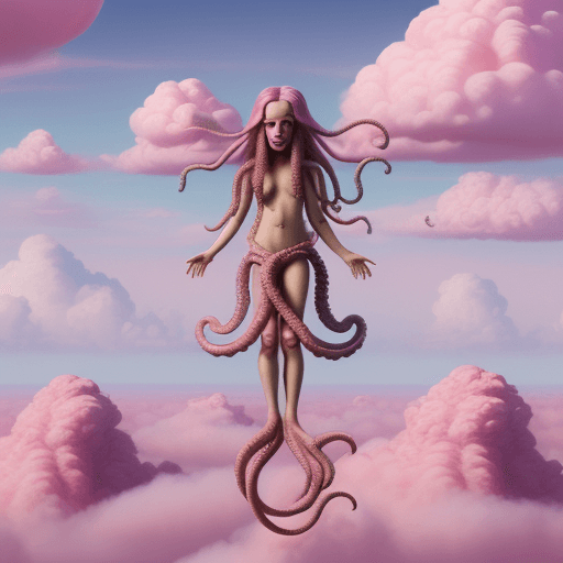 AI generated: tentacled hippie levitating over pink clouds, hyper-realistic, detailed 8k, realistic --ar 2:3 --s 7...