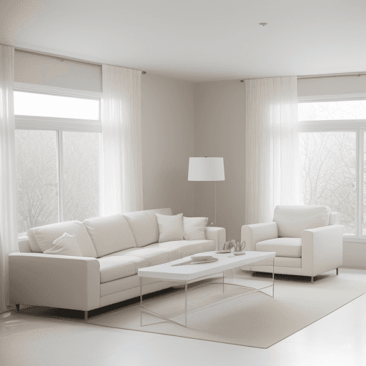 AI generated: Photograph, contemporary living room, soft light of morning, integration of beige flooring and matte...