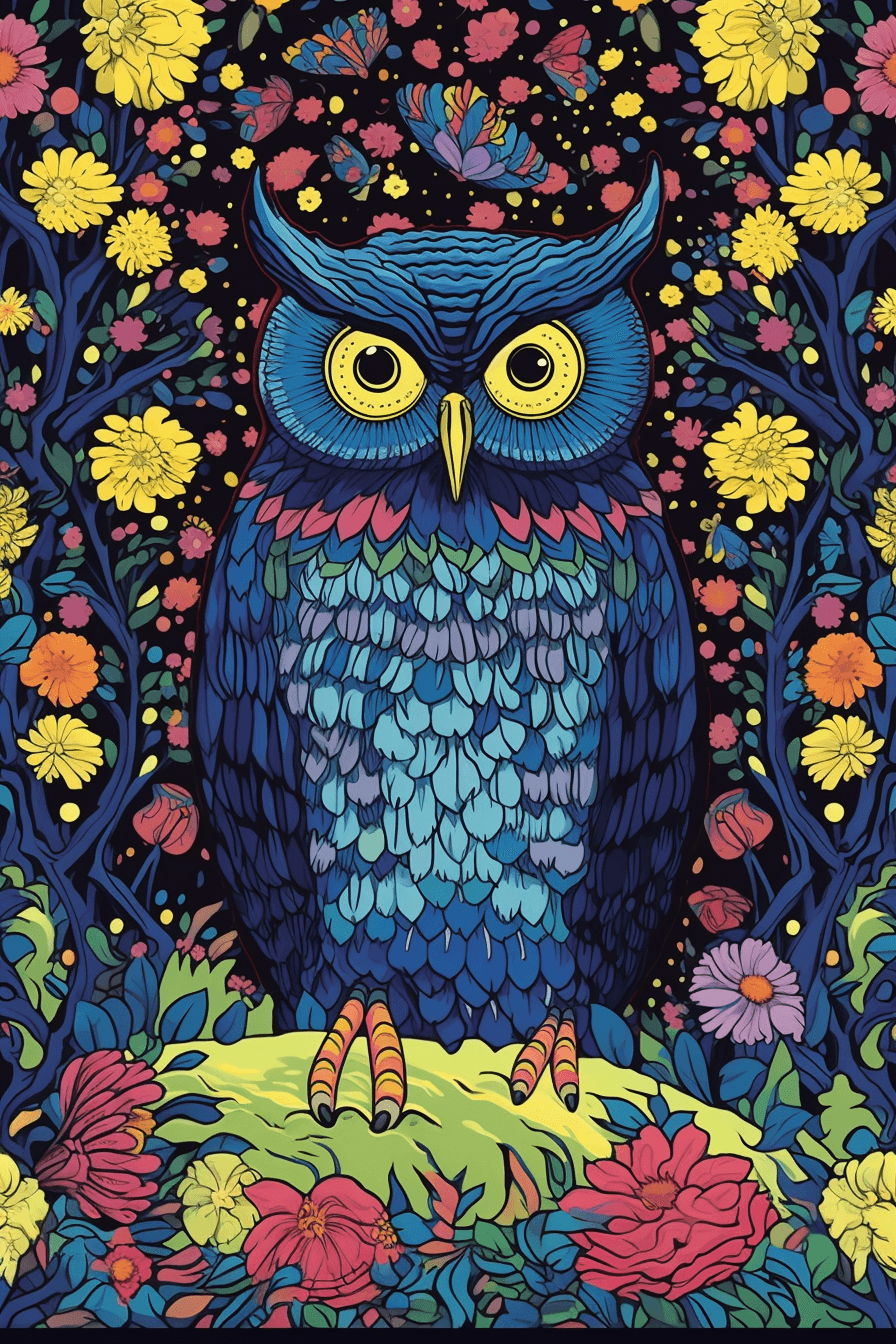 AI generated: Reflective wise owl, painting a serene masterpiece of wisdom, with intricate details and soft shades...