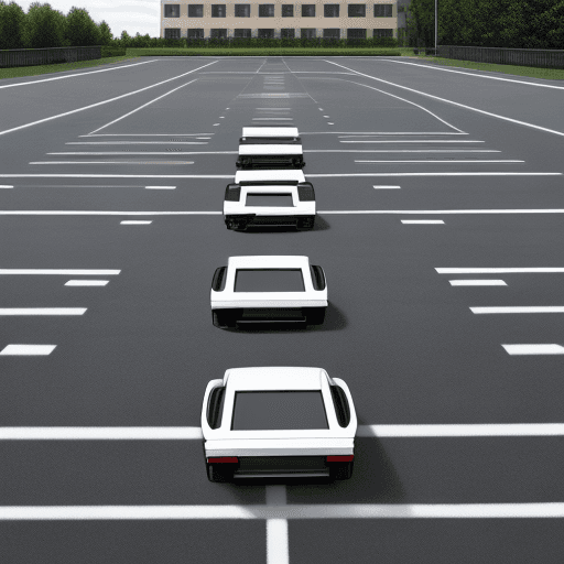 AI generated: Hyper realistic photo of an empty parking lot with 4 wheels on each side.